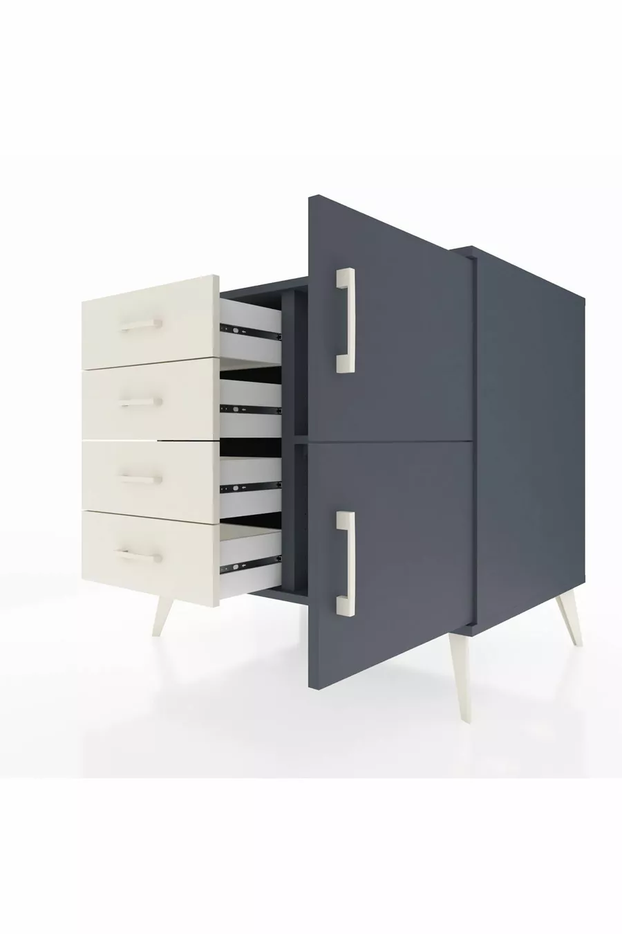 Commode Kronos à une étagère, 4 tiroirs, 2 portes Anthracite-Anthracite/Pierre de lune