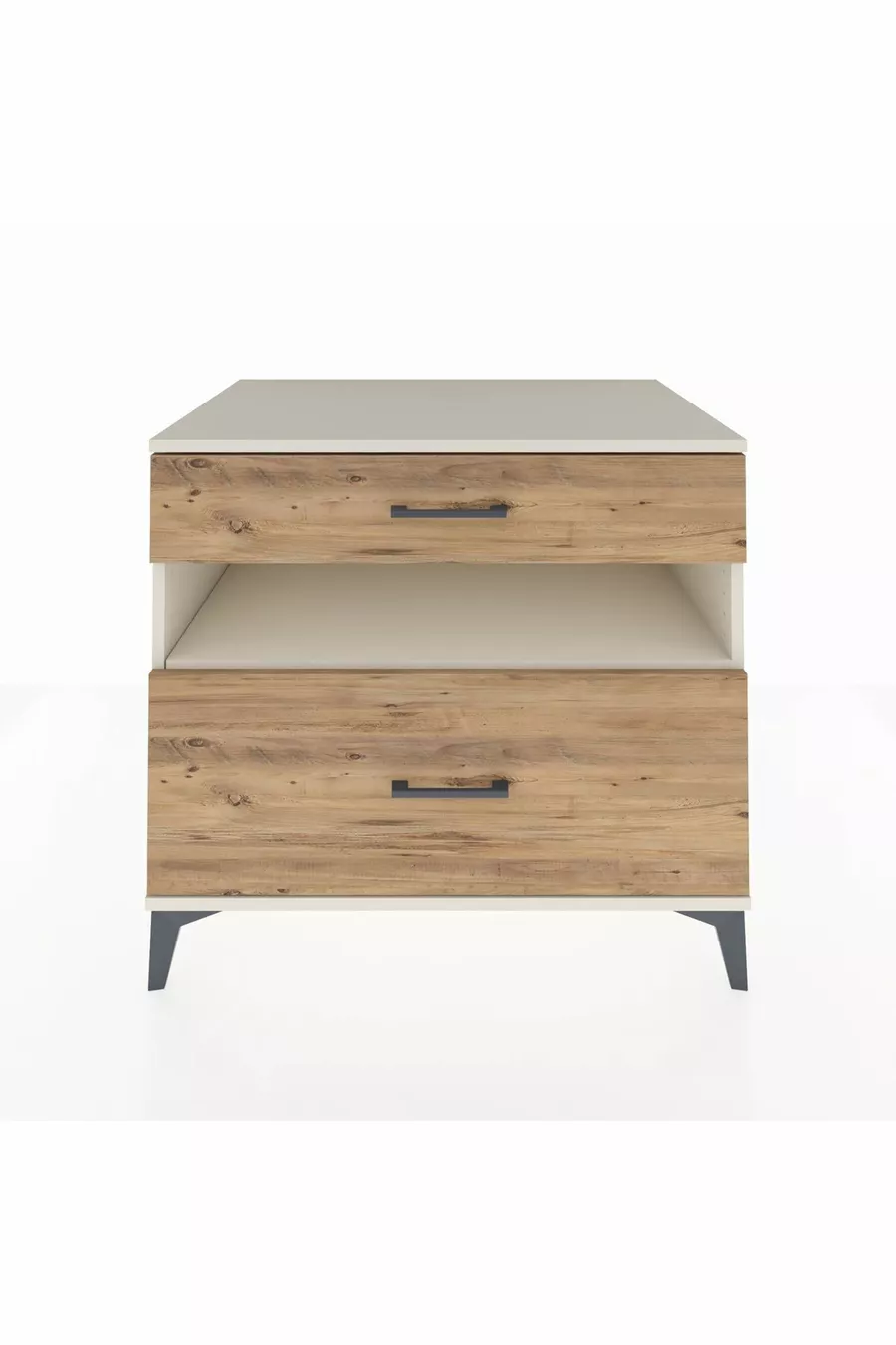 Commode Kronos avec une étagère et 2 tiroirs, Pierre de Lune-Pin