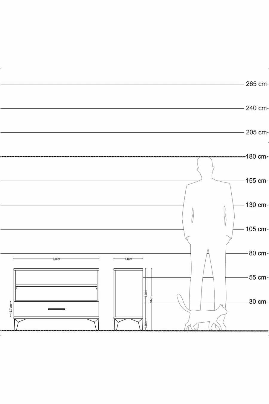 Commode Hyperion 2 étagères 1 tiroir Anthracite-Quartz
