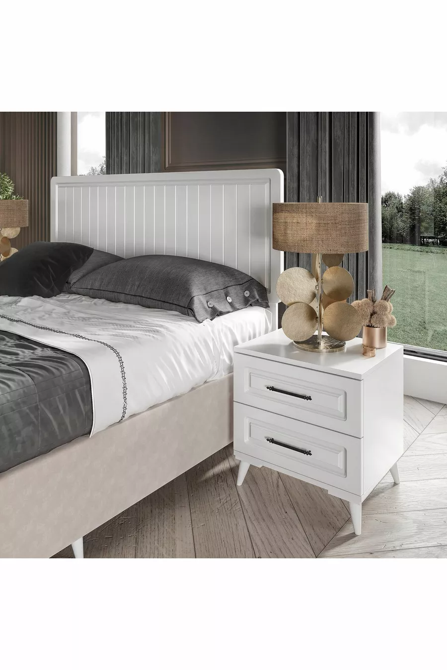 Ensemble de chambre à coucher complet en MDF blanc avec 6 portes Gözde, montage gratuit