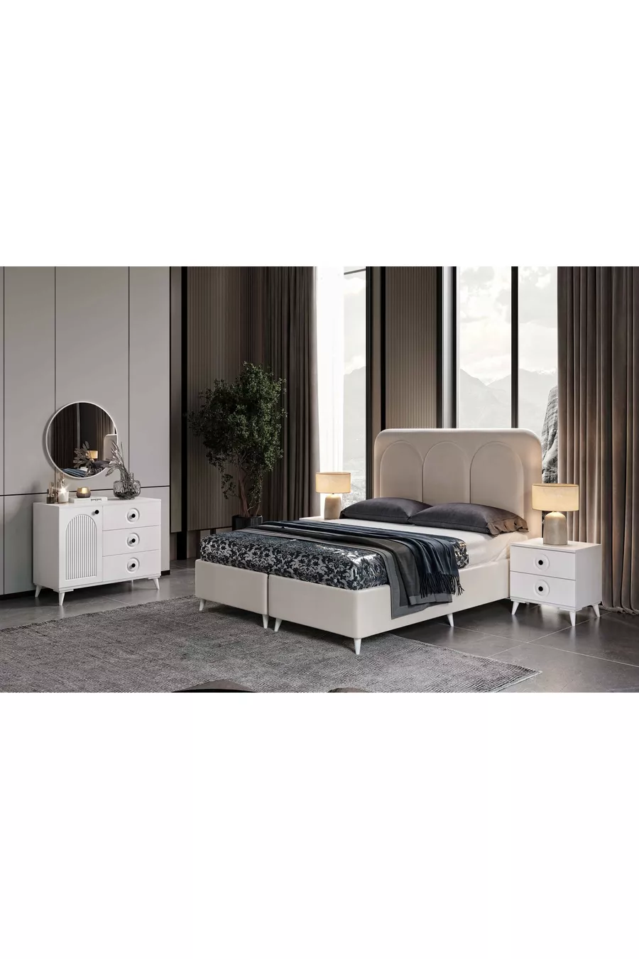 - Montage gratuit - Ensemble complet de chambre à coucher en MDF blanc Oslo à 6 portes