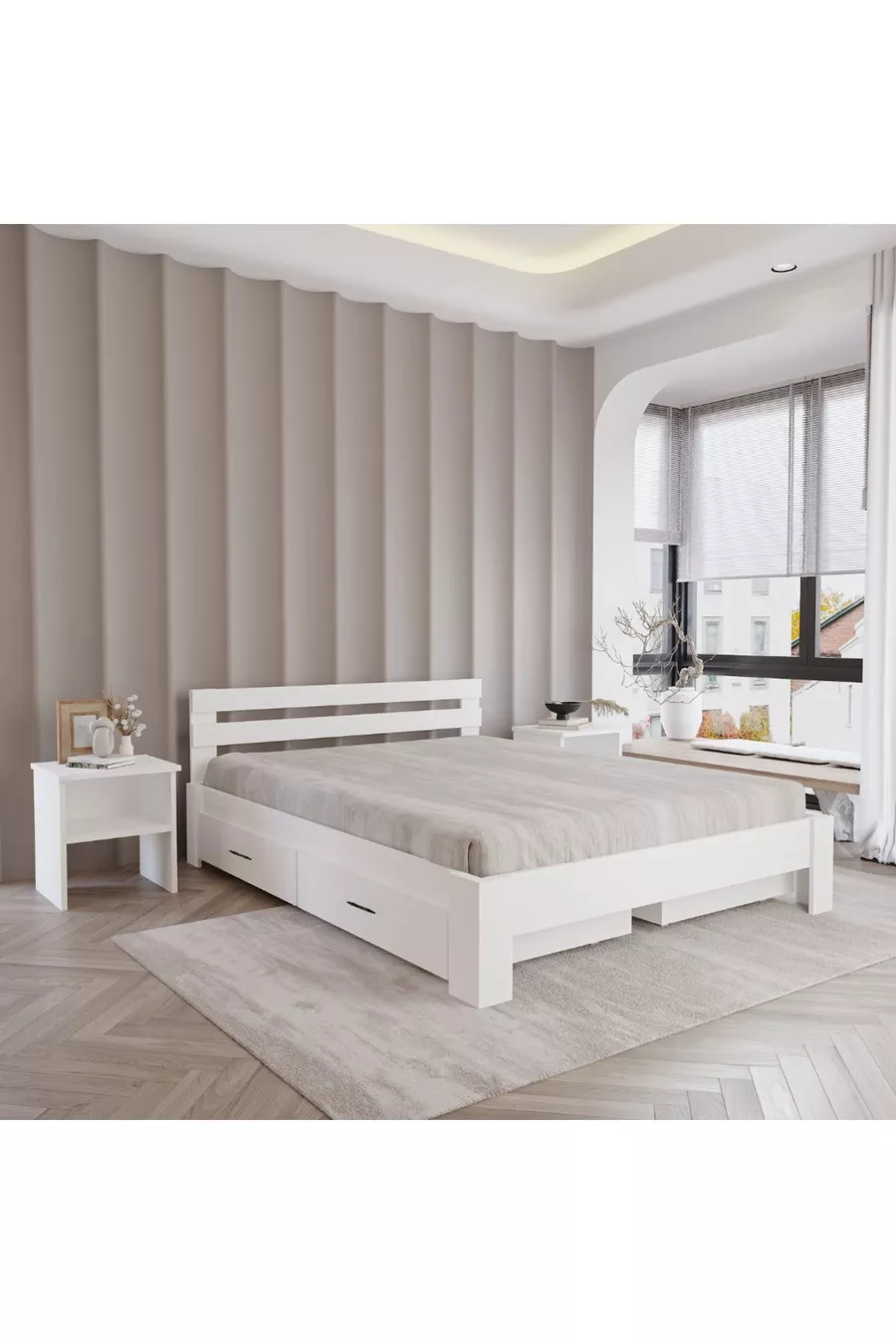 Lit en MDF avec 4 tiroirs | Compatible avec lit simple et double, installation facile