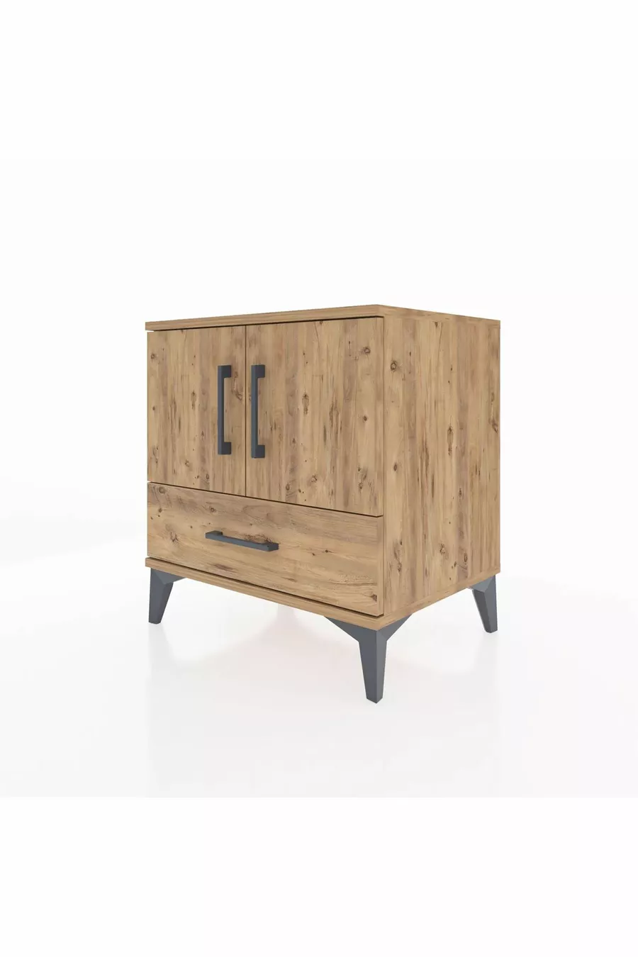 Table de chevet Hyperion avec 2 étagères, 1 tiroir et 2 portes, pin-pin