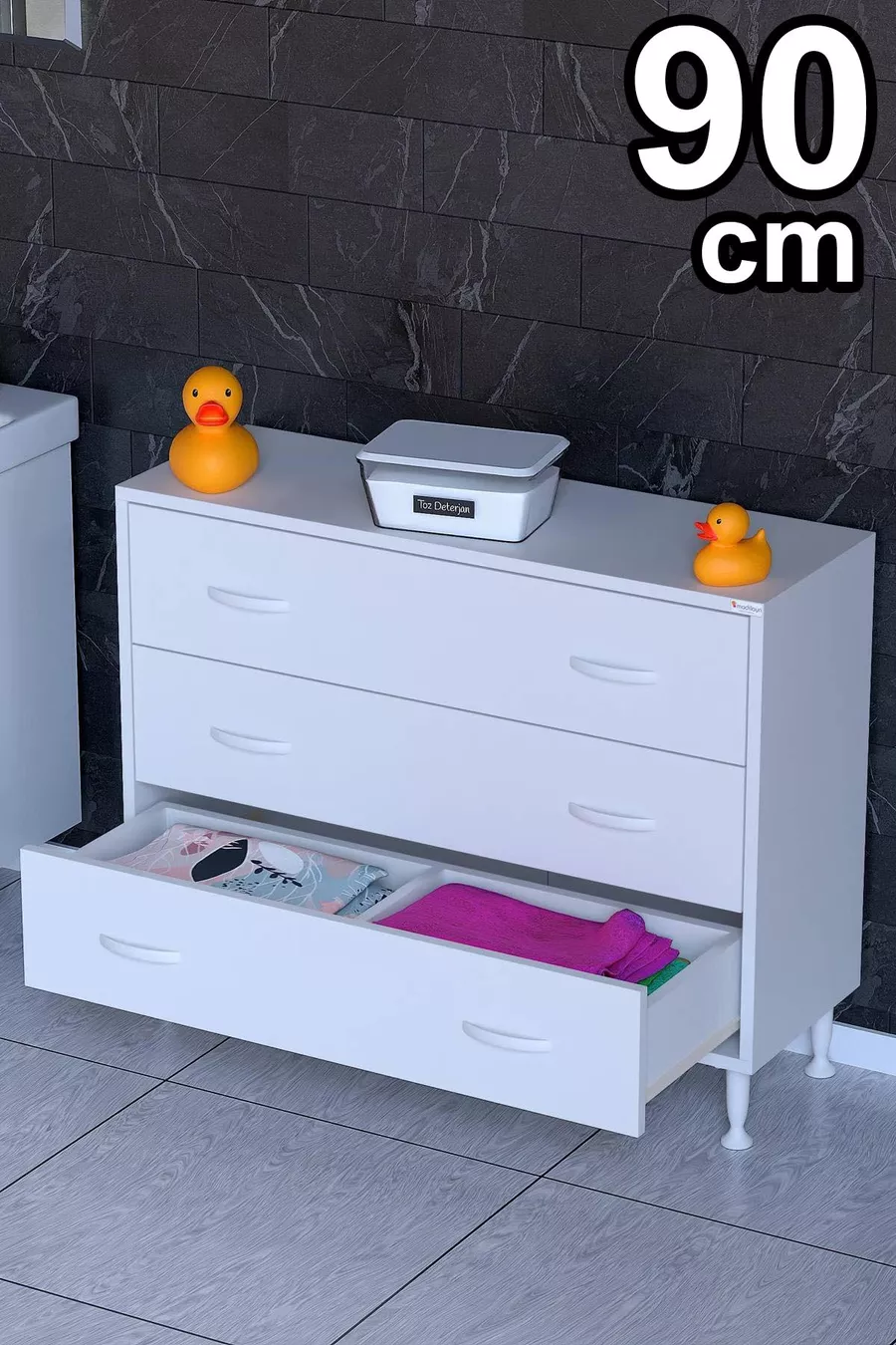 SÖKE, Armoire de salle de bain multifonctions à 3 tiroirs sur pied (différentes options de largeur)