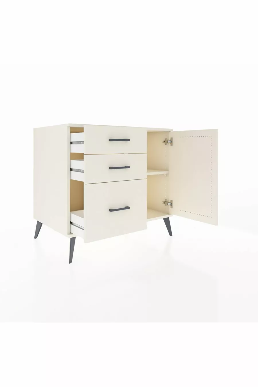 Commode Kronos avec une étagère, 3 tiroirs et une porte, Pierre de Lune-Pierres de Lune
