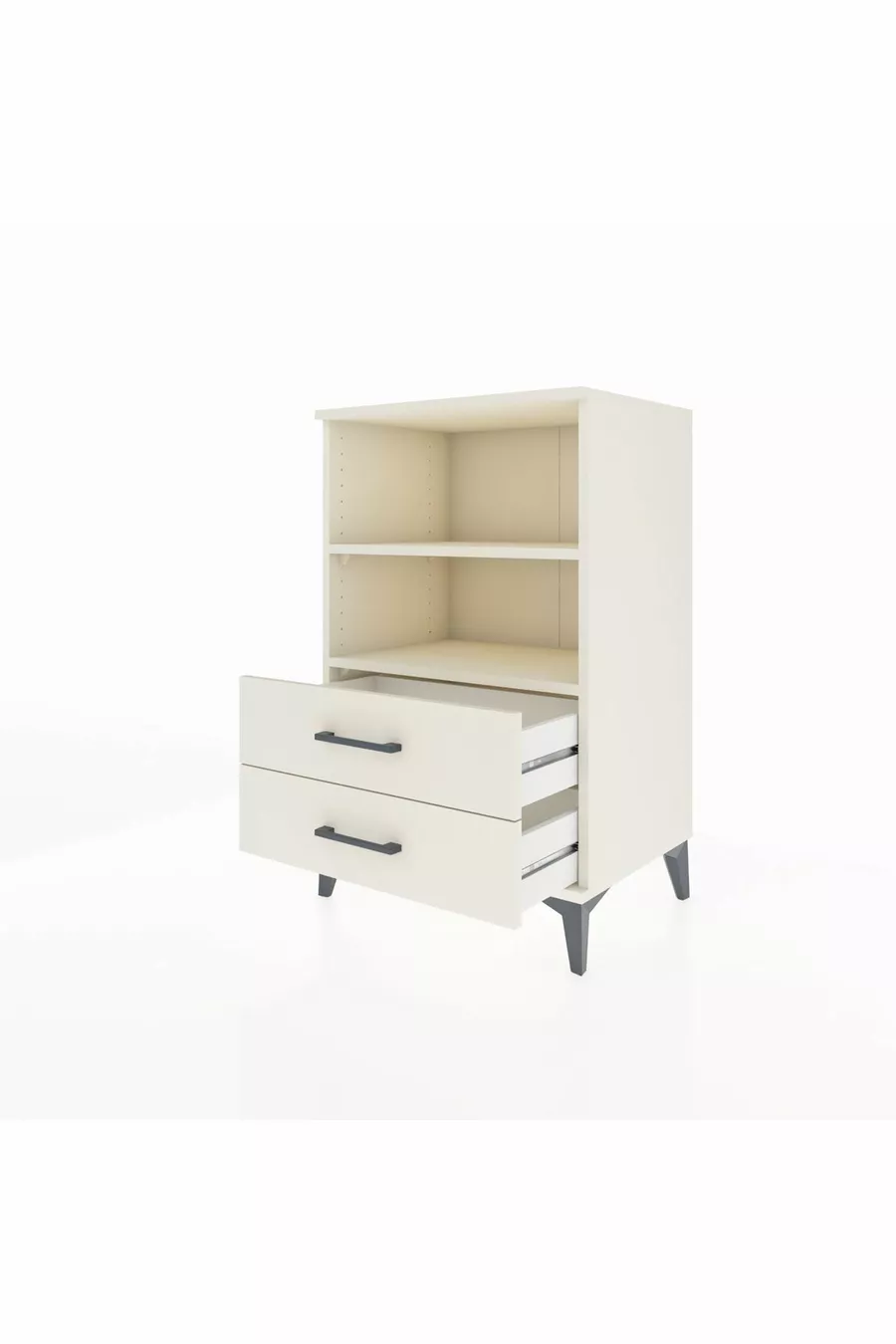 Table de chevet Hyperion avec 2 étagères et 2 tiroirs, couleur quartz