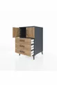 Table de chevet Kronos avec une étagère, 3 tiroirs et 2 portes, anthracite-pin