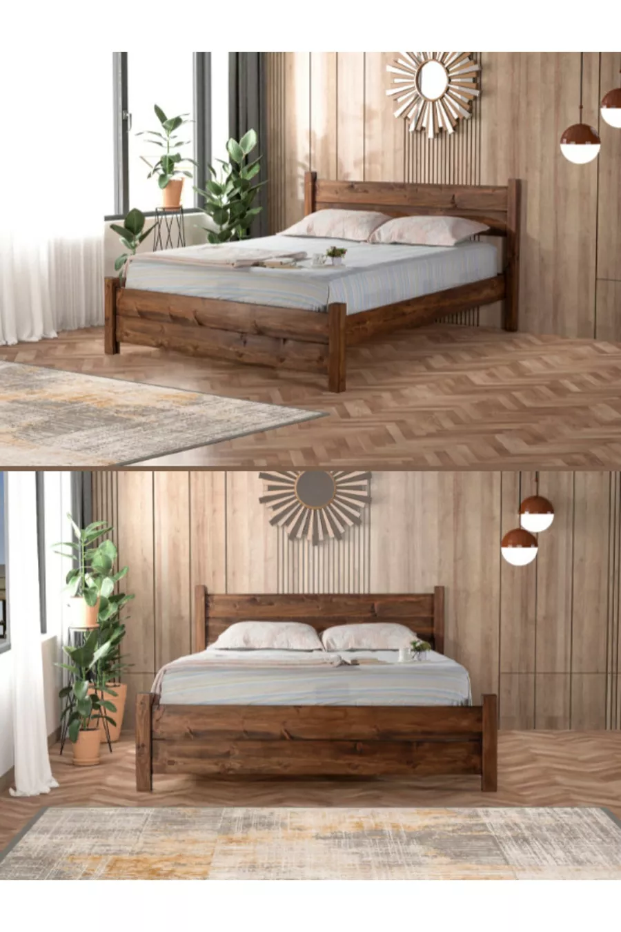 Lit double Ares en bois massif naturel