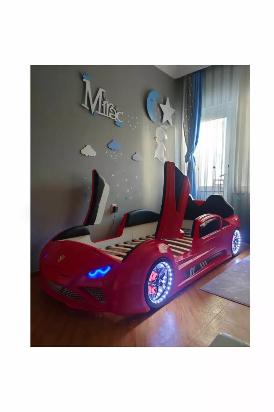 Supercarbeds - Lamborghini - Lit Voiture avec Roues - Extreme - Portes Ouvertes Vers le Haut - Rouge