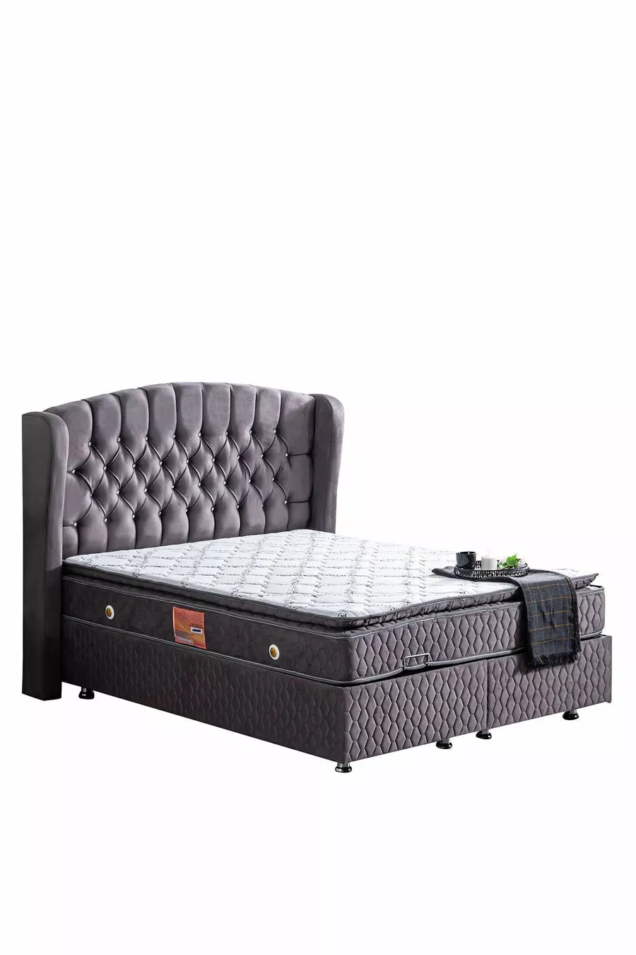Ensemble tête de lit et sommier Nice, Gris anthracite