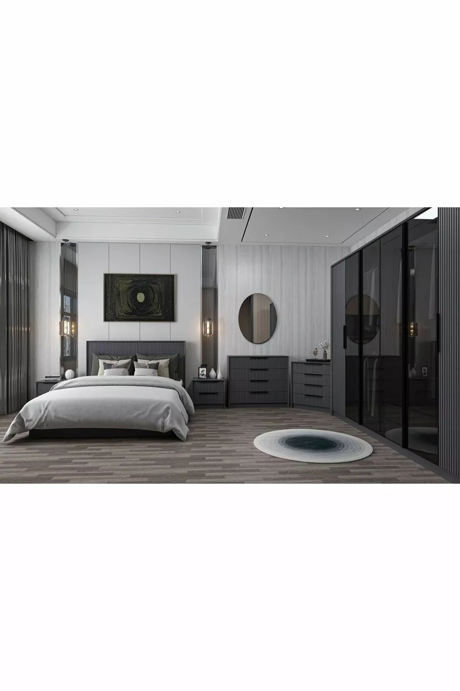 Ensemble de chambre à coucher Kale Luxe - Anthracite Set 2