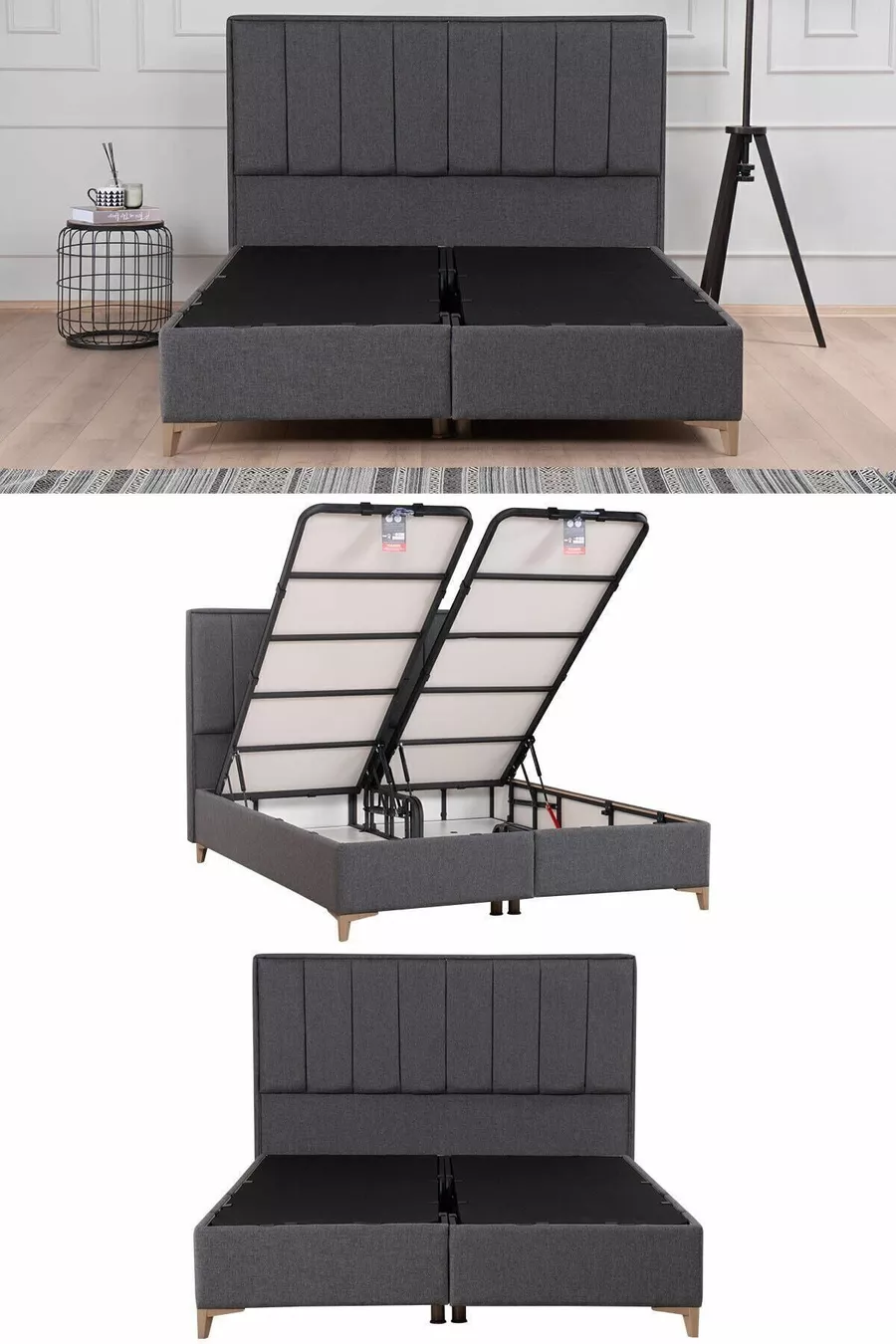 Ensemble Tête de Lit et Sommier Coffre Gold Therapy Anthracite (LIT NON INCLUS)