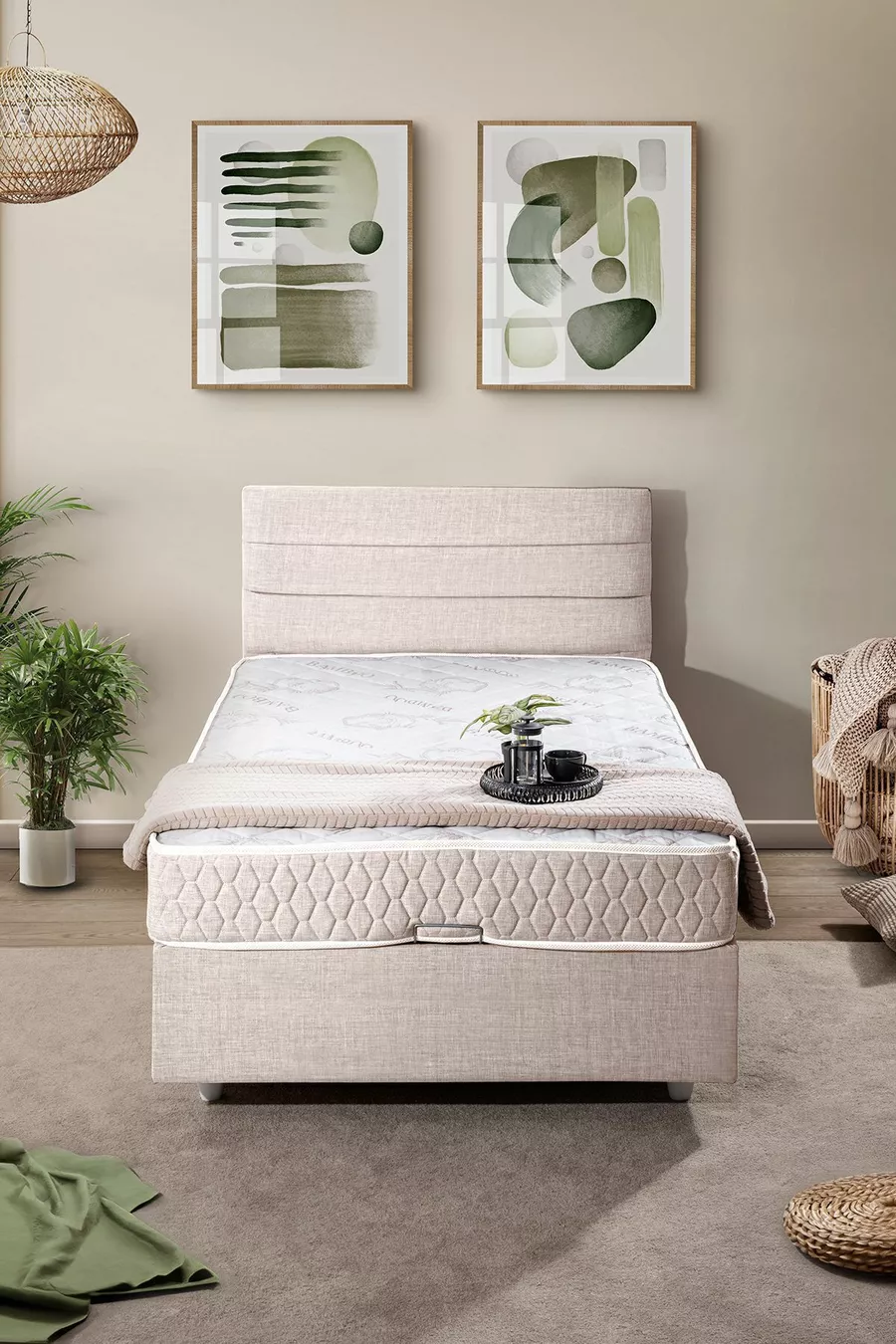 Ensemble de lit Comfort Sofia avec base et tête de lit simple Crème
