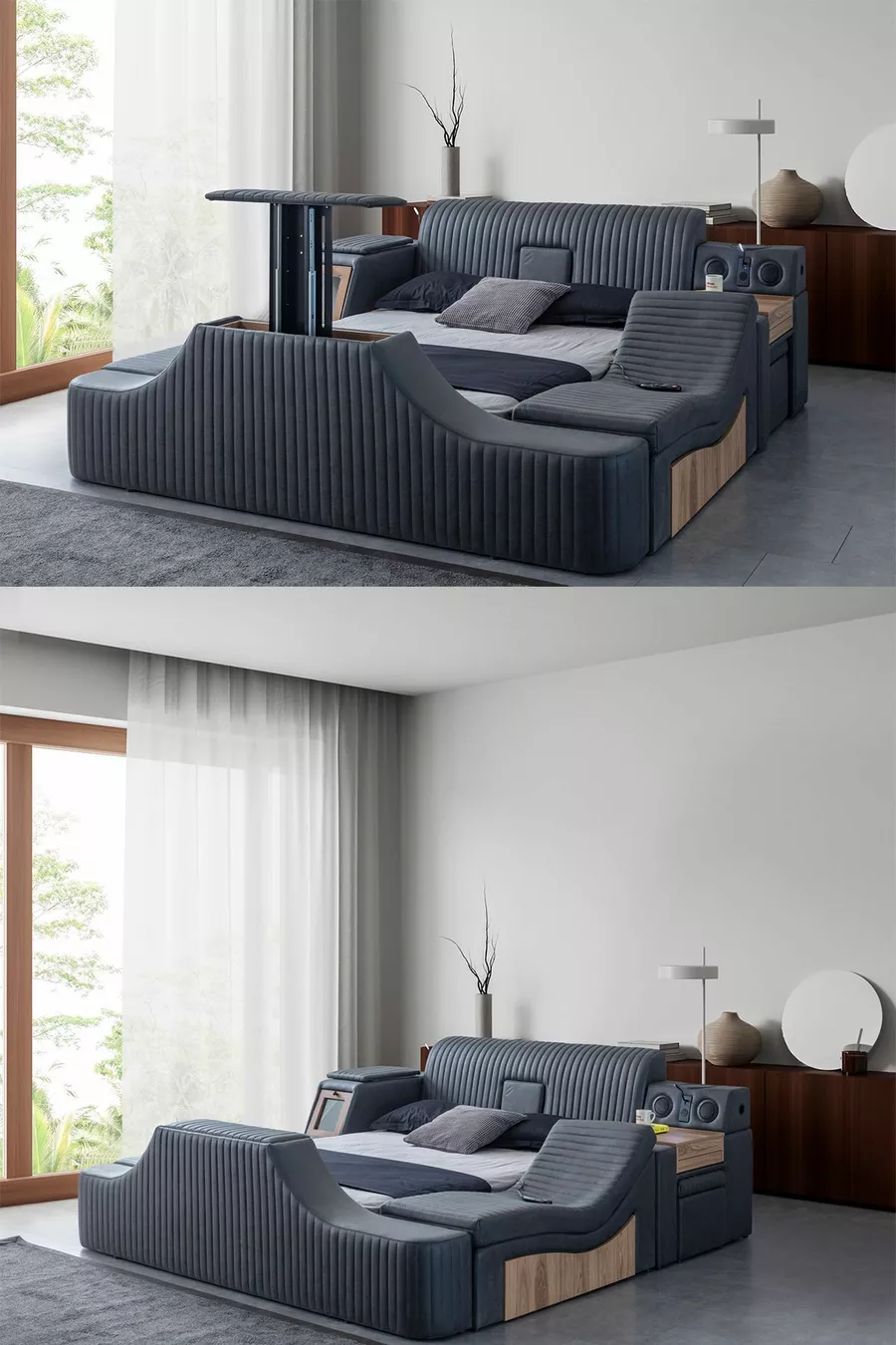 Lit intelligent avec massage et modules Sunshine TV, anthracite