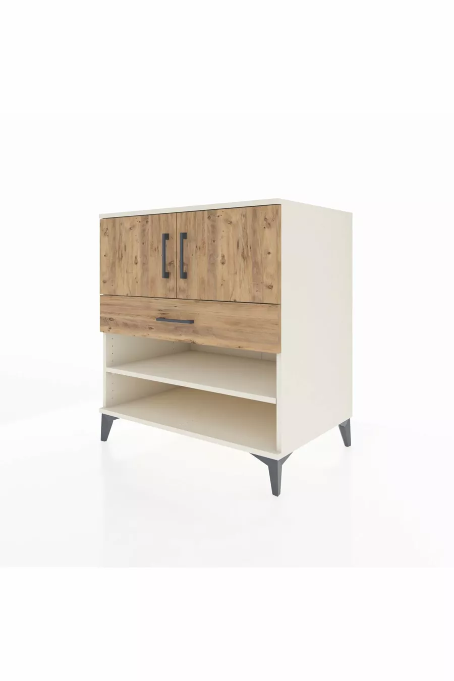 Commode Kronos avec 3 étagères, 1 tiroir et 2 portes, Pierre de Lune-Sapin