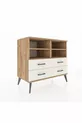 Commode Hyperion 4 étagères 4 tiroirs Pin-Pin/Marbre blanc