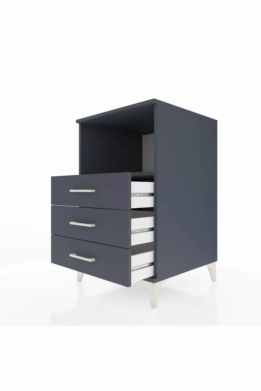 Table de chevet Kronos avec une étagère et 3 tiroirs Anthracite-Anthracite