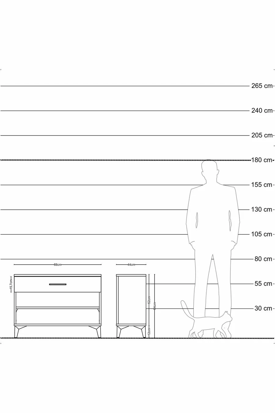Commode Hyperion à une étagère et un tiroir, pin-anthracite