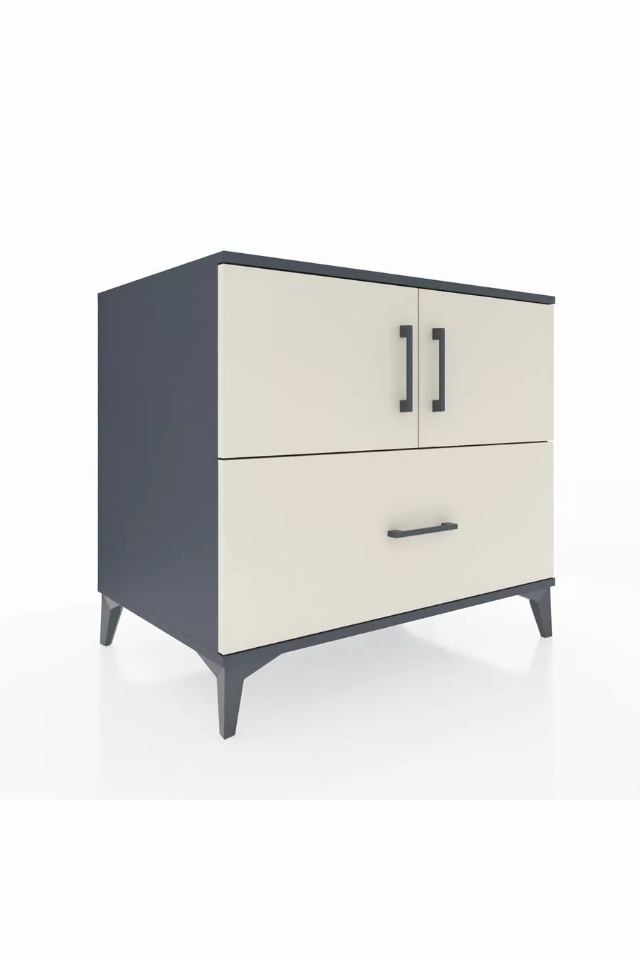 Commode Kronos avec 2 étagères, 1 tiroir et 2 portes, Anthracite-Pierre de lune