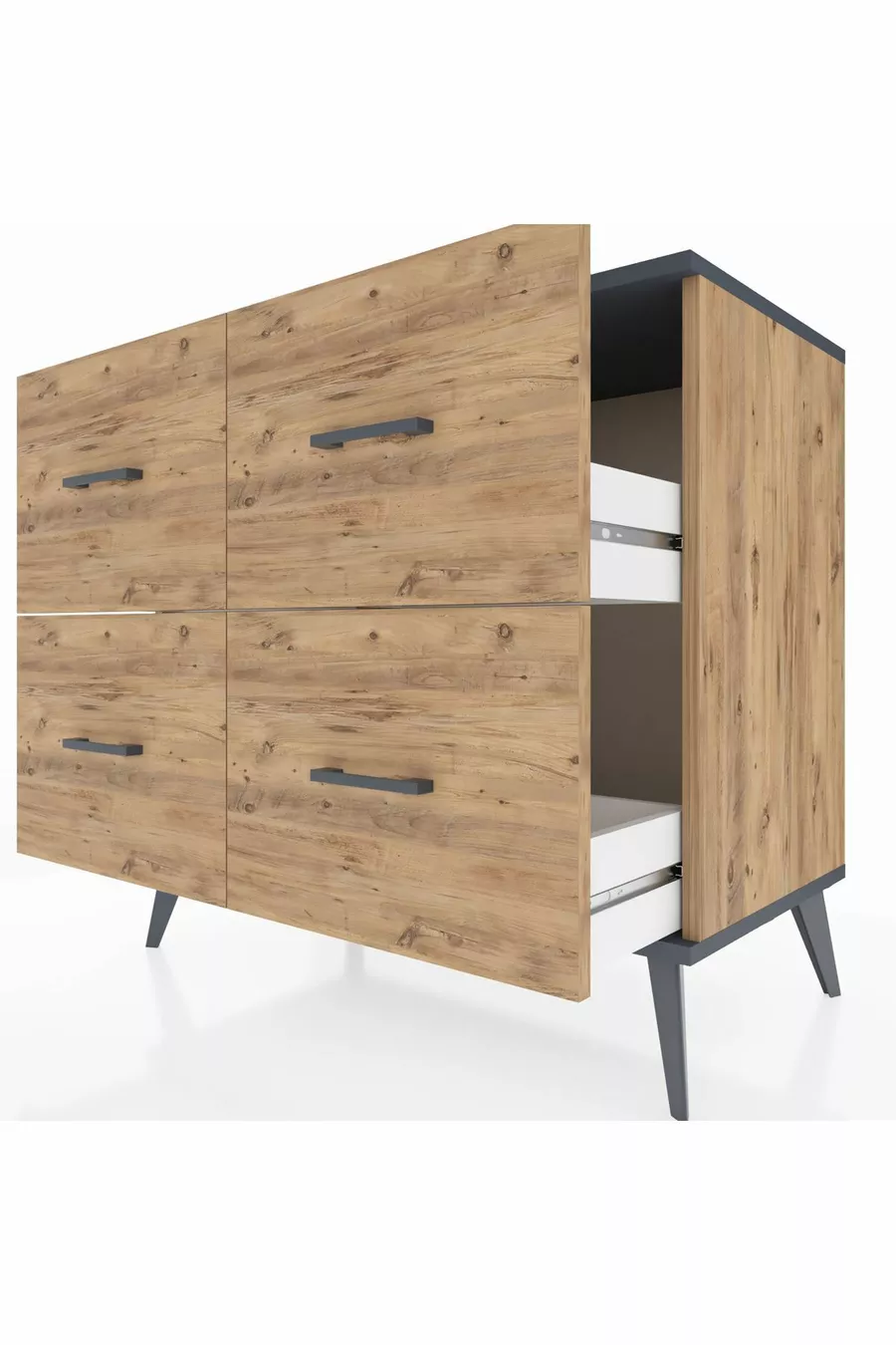 Commode Hyperion 4 tiroirs Pin-Anthracite/Pin