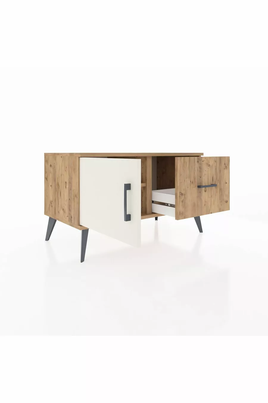 Commode Hyperion à une étagère, un tiroir et une porte, pin-pierre de lave/pin