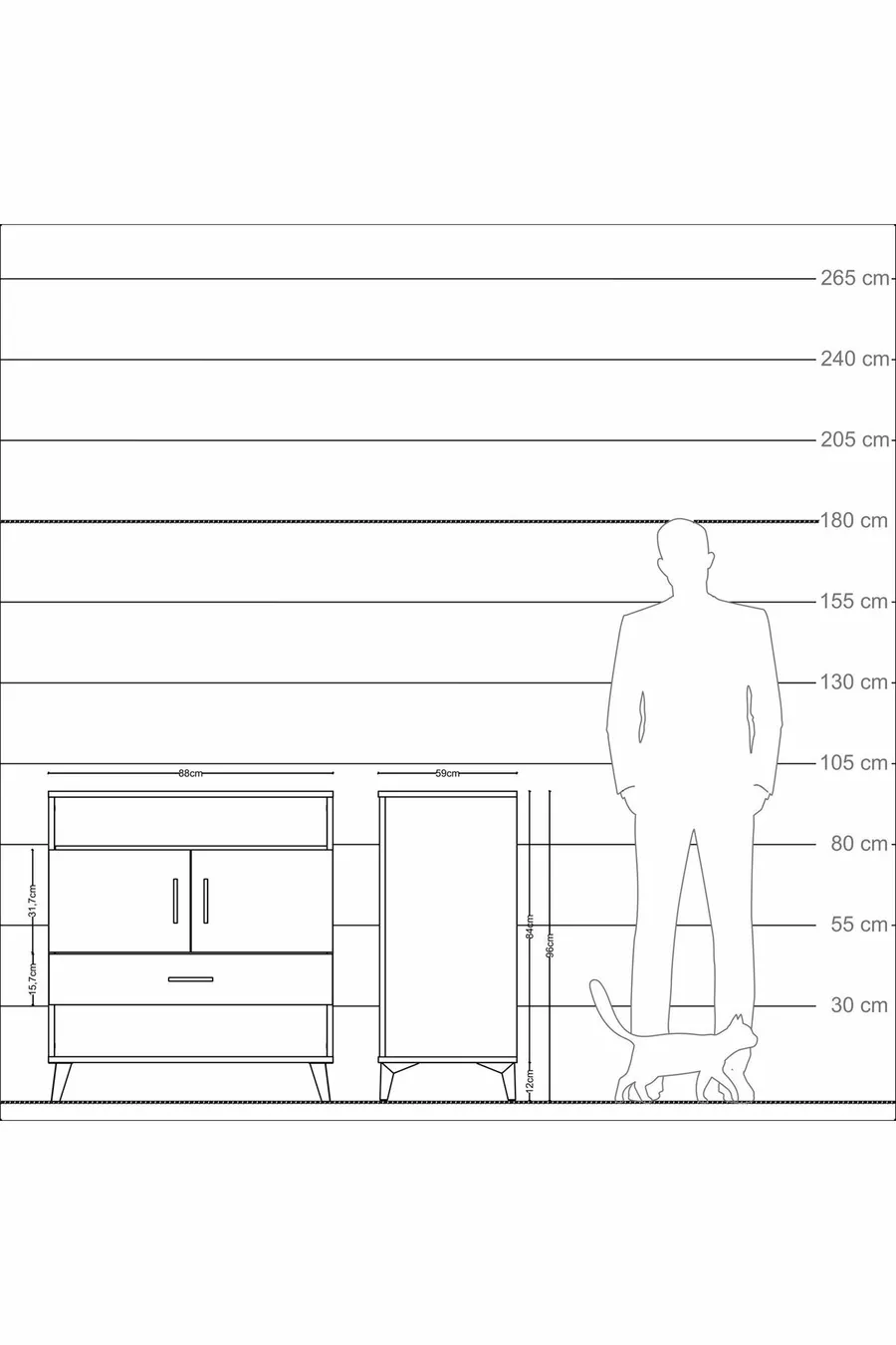 Commode Kronos avec 3 étagères, 1 tiroir et 2 portes, Anthracite-Anthracite
