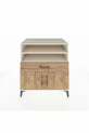 Commode Kronos avec 3 étagères, 1 tiroir et 2 portes, Pierre de Lune-Sapin