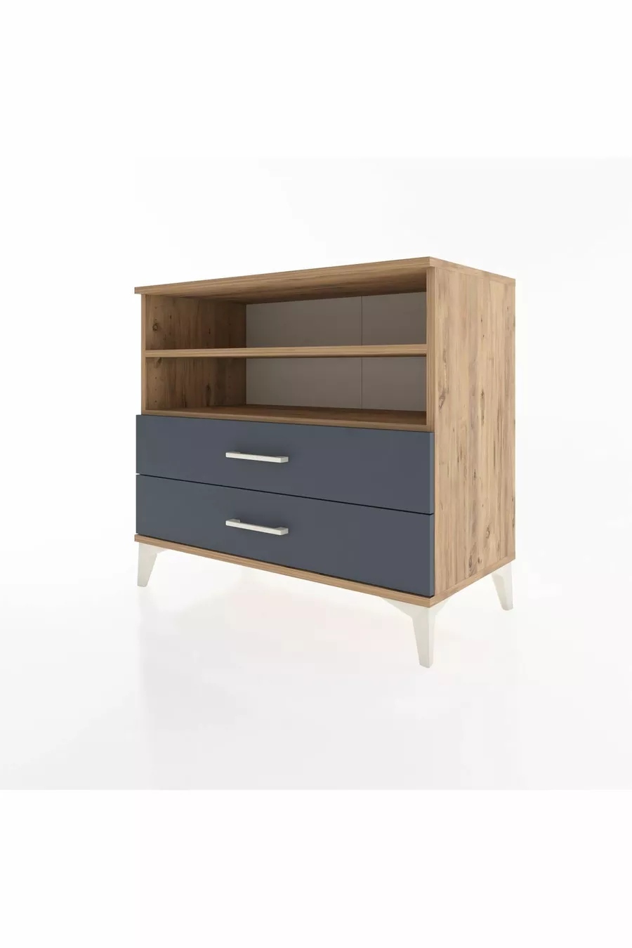 Commode Hyperion 2 étagères 2 tiroirs Pin-Anthracite