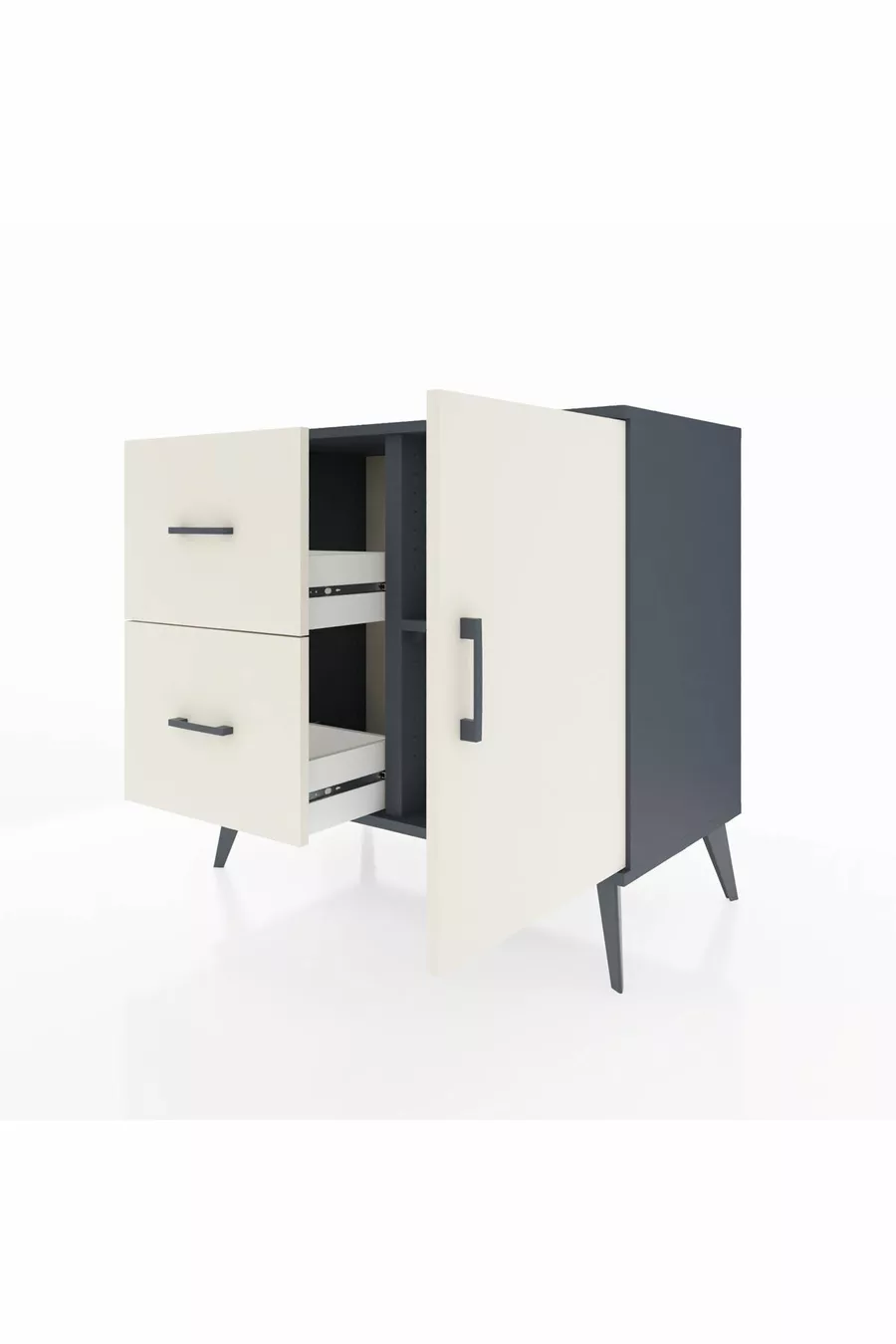 Commode Hyperion à une étagère, 2 tiroirs et 1 porte, Anthracite-Pierre de Lune
