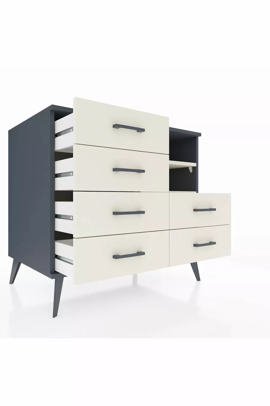 Commode Kronos à 2 étagères et 6 tiroirs Anthracite-Pierre de lune