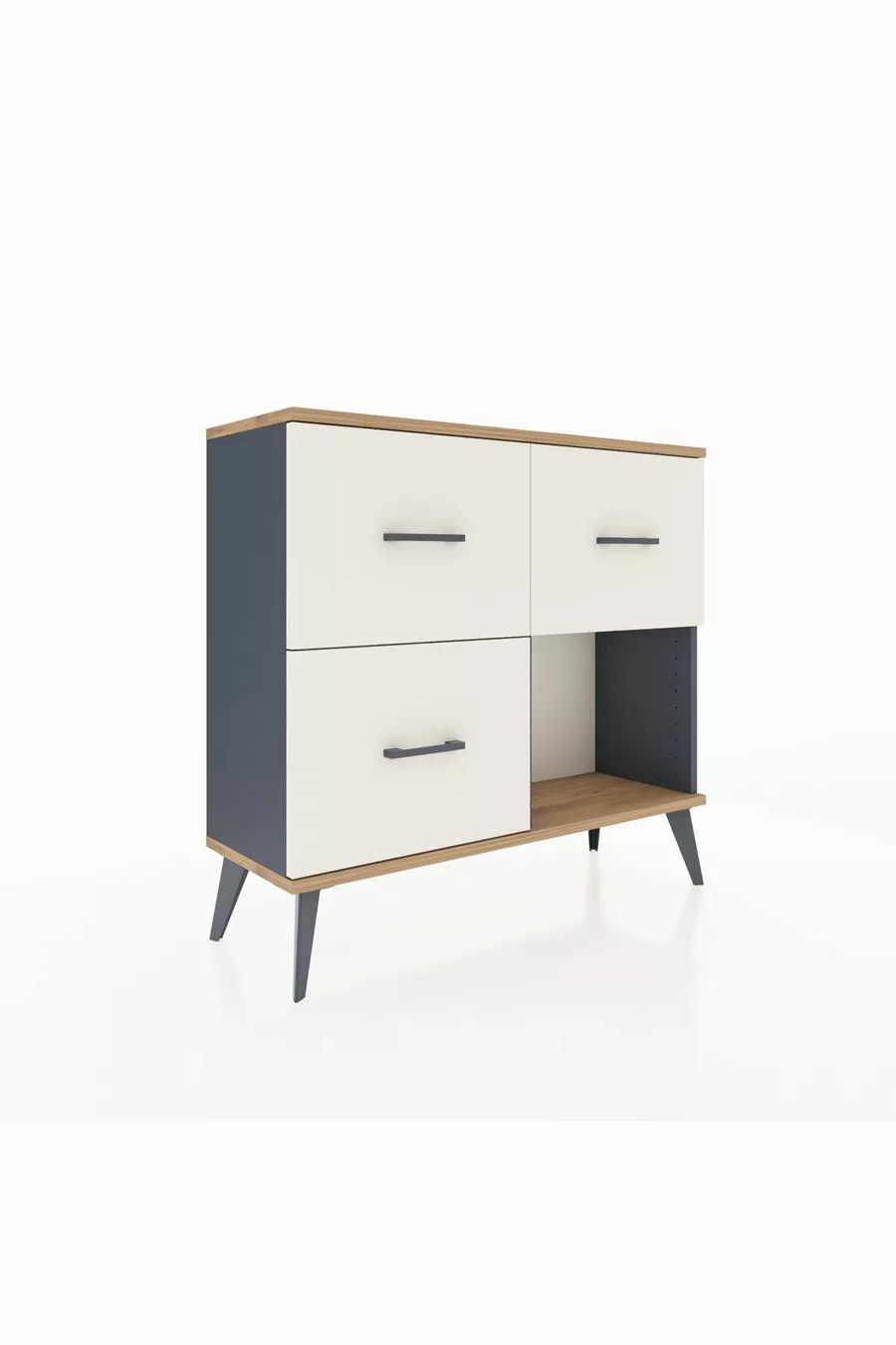 Commode Arges 3 tiroirs Anthracite-Sapin/Pierre de Lune