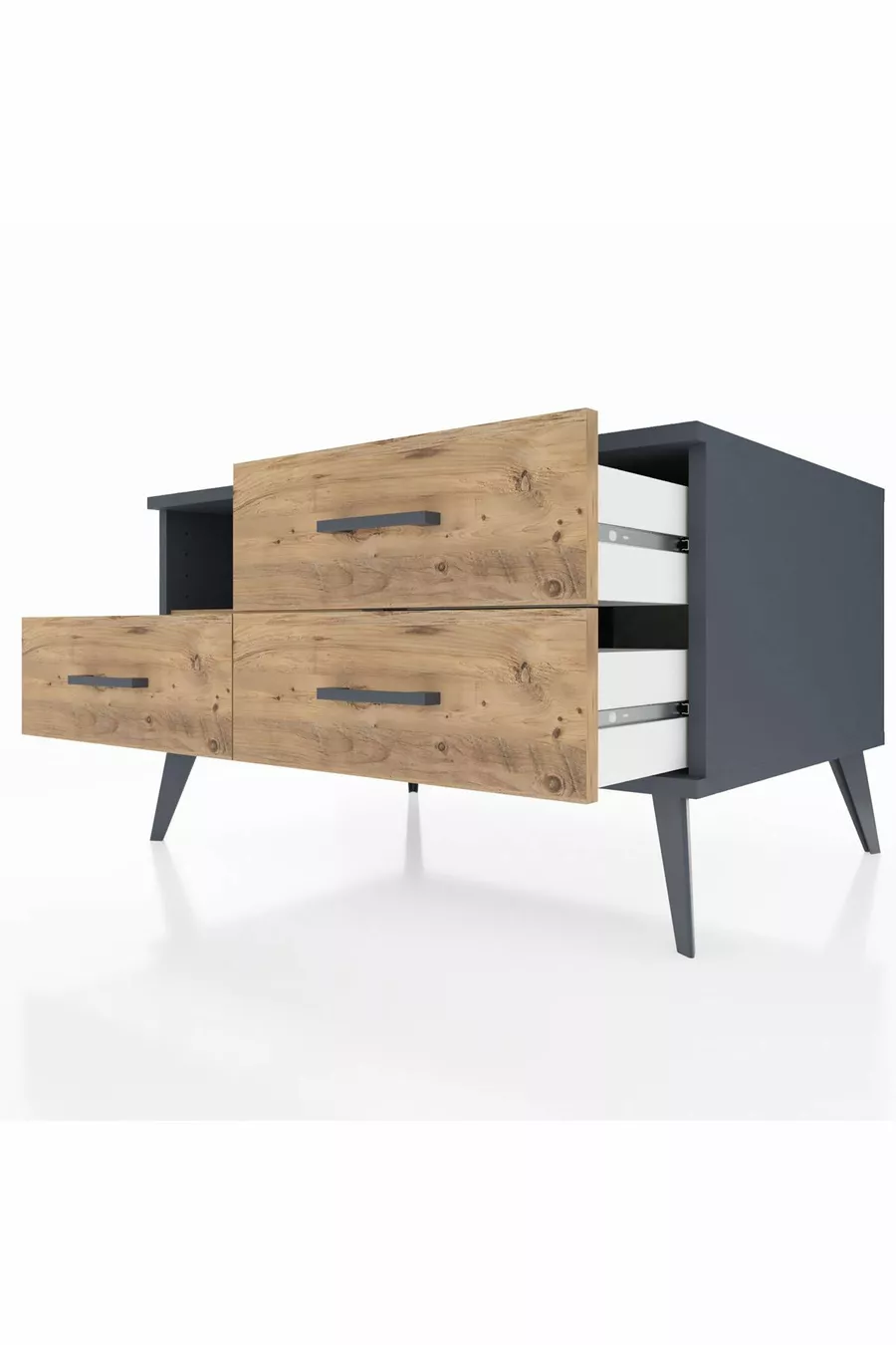 Commode Kronos à une étagère et 3 tiroirs Anthracite-Bois de pin