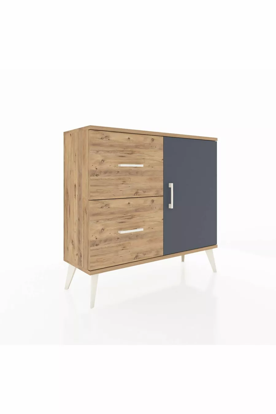 Commode Arges avec une étagère, 2 tiroirs et une porte, pin-anthracite/pin