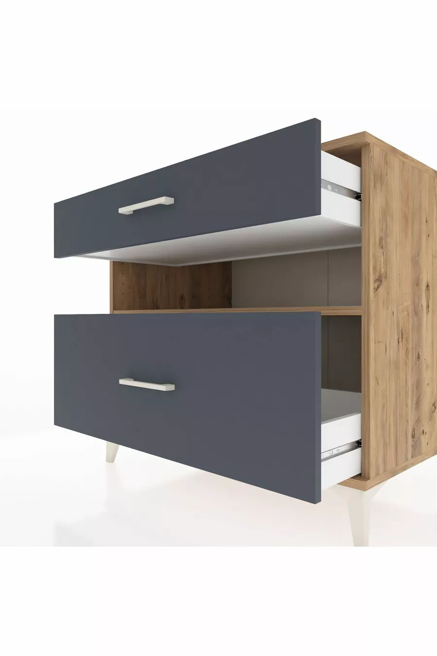 Commode Kronos à une étagère et 2 tiroirs Pin-Anthracite