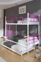 Lit superposé Koza avec tiroir, compatible pour 3 personnes, en métal rose foncé