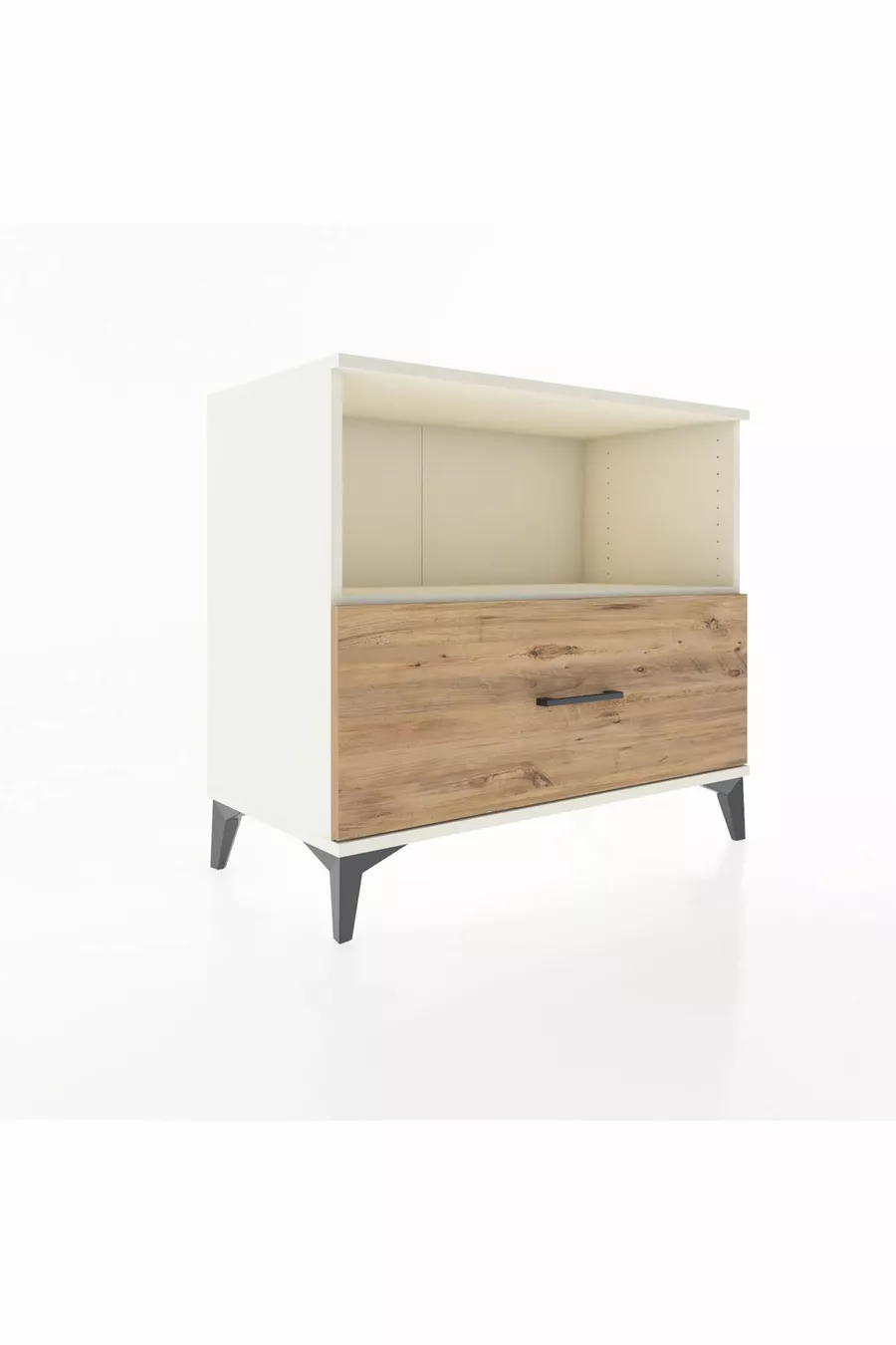 Commode Hyperion à une étagère et un tiroir, Pierre de lune - Pin
