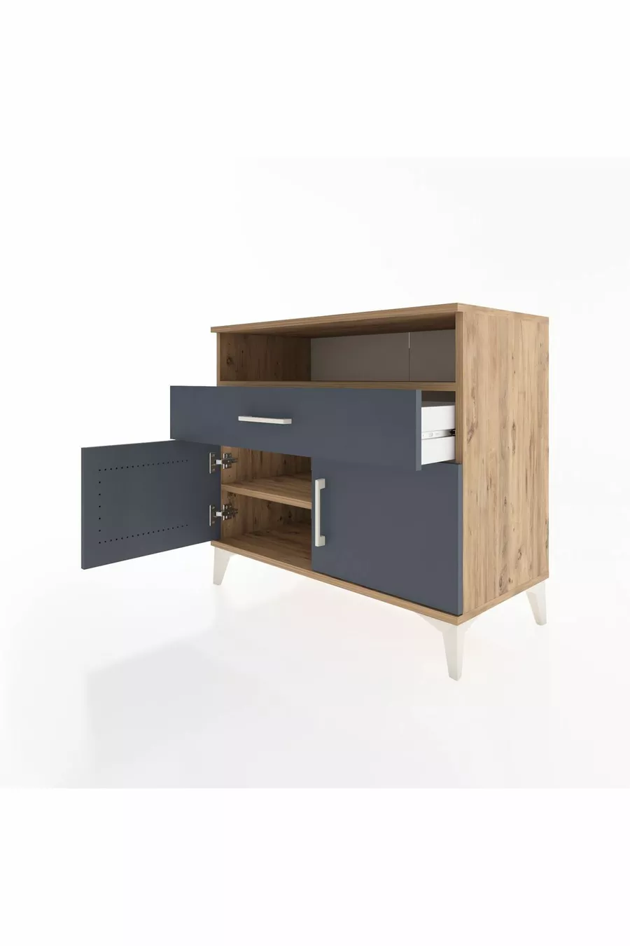 Commode Hyperion avec 2 étagères, 1 tiroir et 2 portes, pin-anthracite