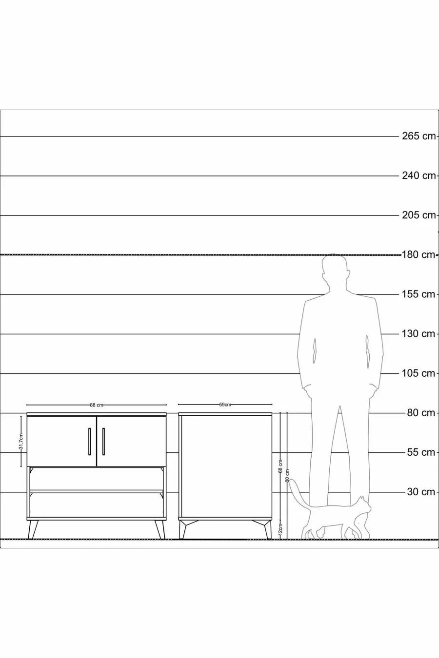 Commode Kronos 3 étagères 2 portes Anthracite-Sapin