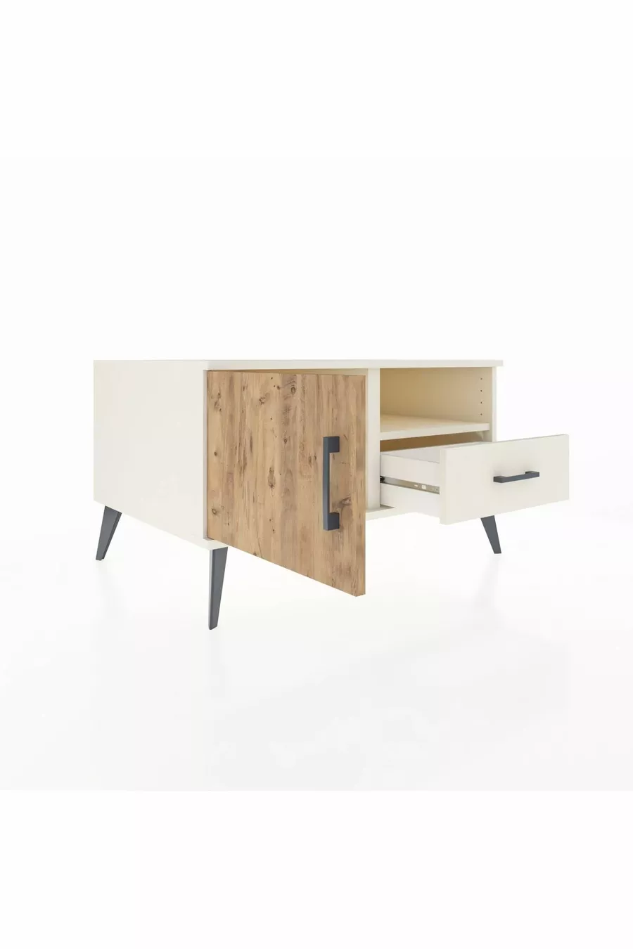 Commode Kronos avec 2 étagères, 1 tiroir et 1 porte, couleur Pierre de lune/Pin
