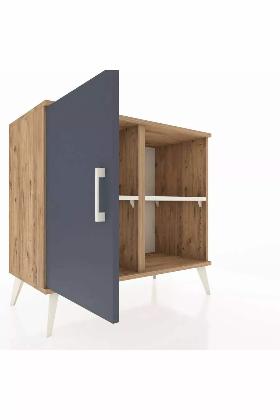 Commode Hyperion 2 étagères avec 1 porte Pin-Anthracite/Pierre de lune
