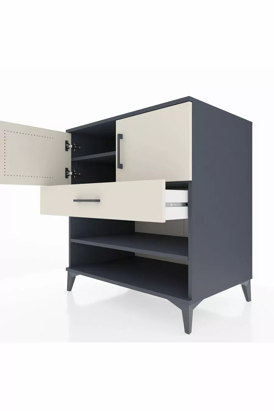 Commode Kronos avec 3 étagères, 1 tiroir et 2 portes, Anthracite-Pierre de lune