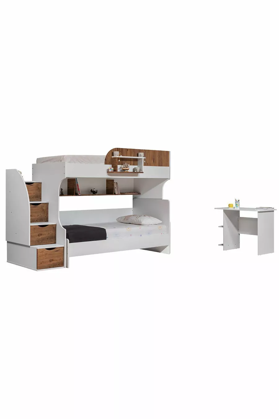Lits superposés Aura Ranza avec bureau et 2 matelas Comfort