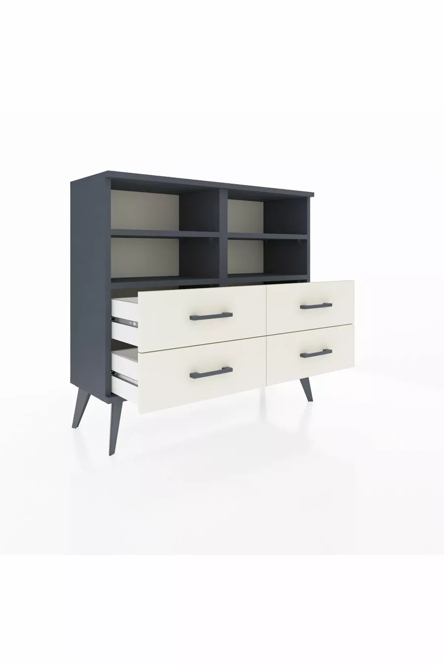 Commode Arges 4 étagères 4 tiroirs Anthracite-Anthracite/Gris pierre