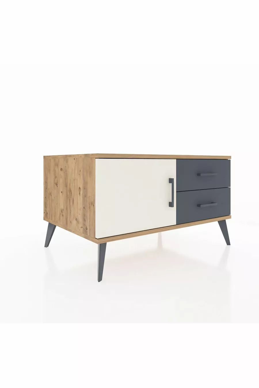 Commode Kronos à une étagère, 2 tiroirs et une porte, Pin-Pierres/Athracite