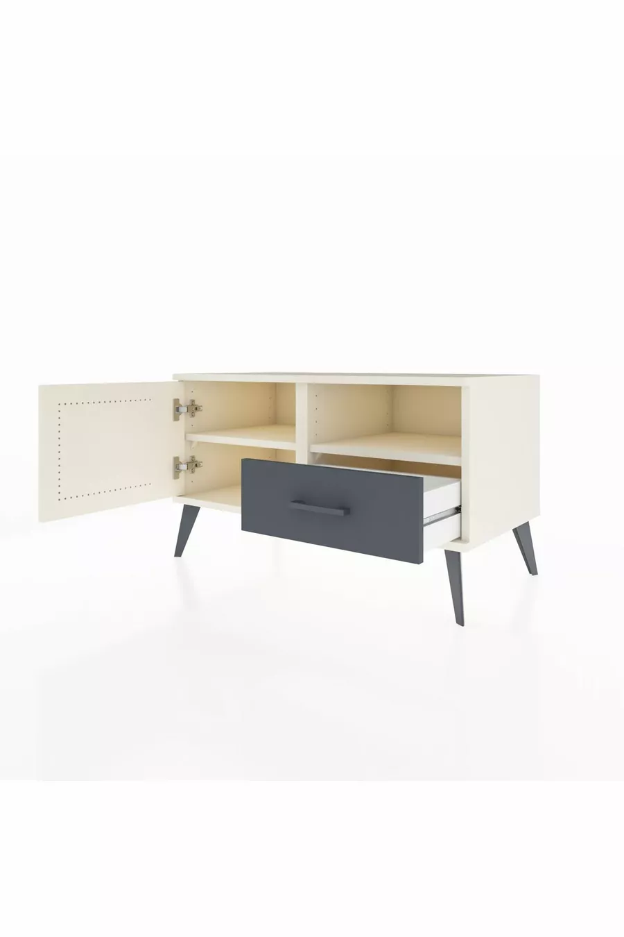 Commode Hyperion à 2 étagères, 1 tiroir, 1 porte, couleur Pierre de lune/Anthracite
