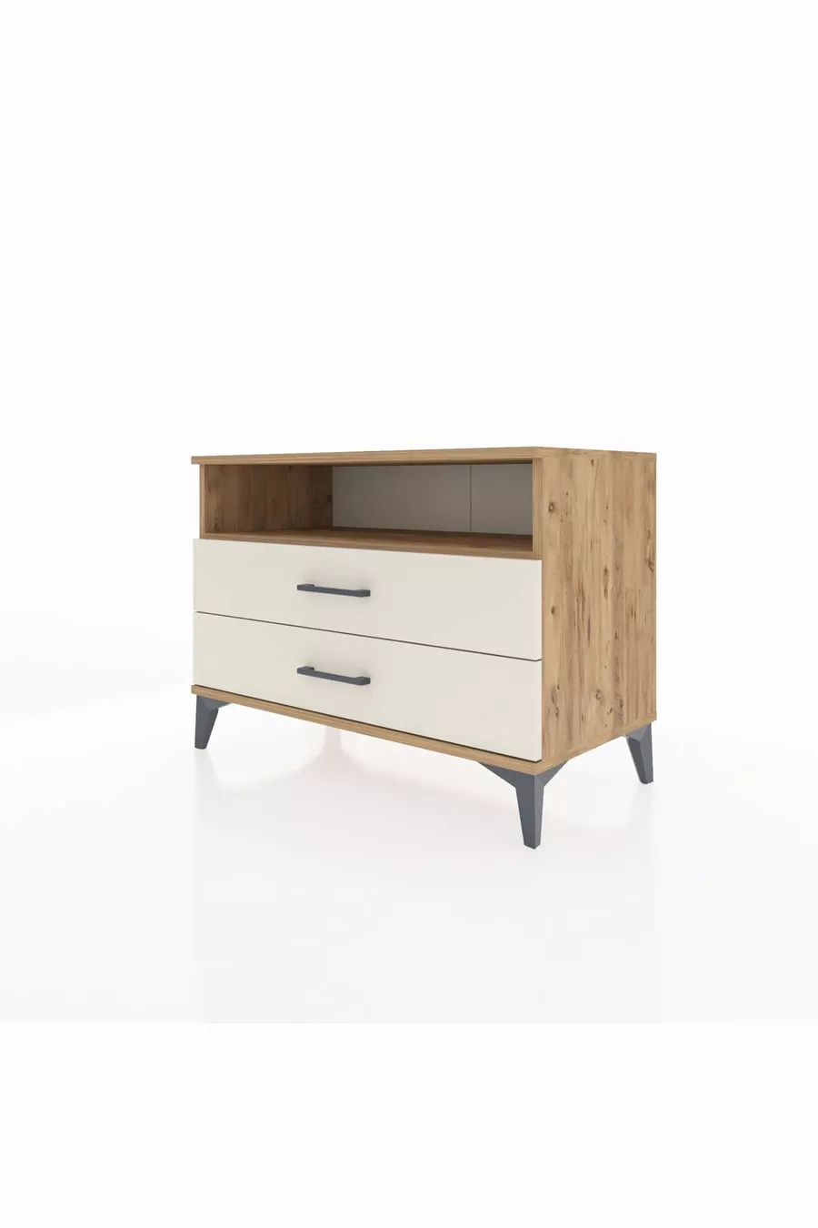 Commode Hyperion à une étagère et 2 tiroirs en pin-pierre d'onyx