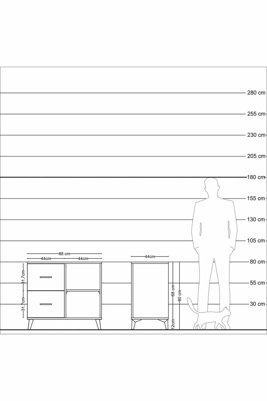 Commode Hyperion à une étagère et 2 tiroirs Aigue-marine-Pin