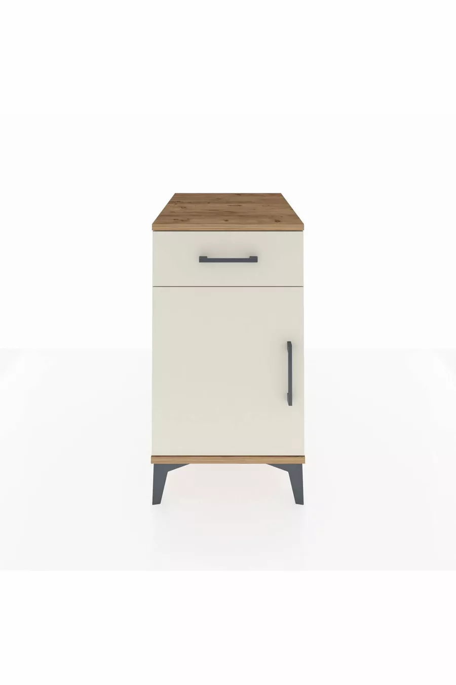 Chevet Kronos avec une étagère, un tiroir et une porte en pin et pierre d'onyx