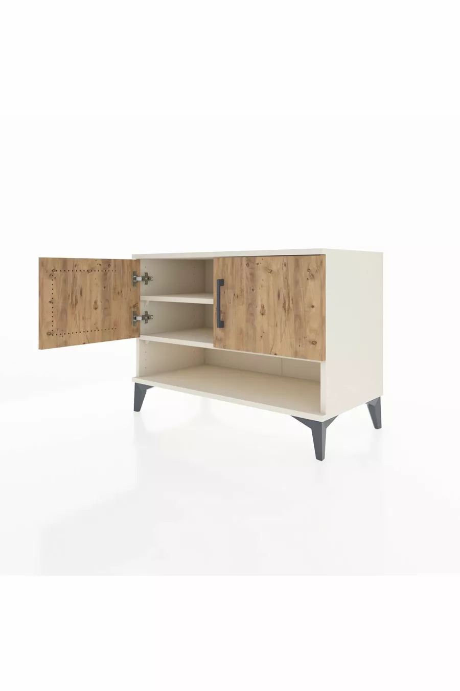 Commode Hyperion 2 étagères 2 portes Pierre de lune-Pin