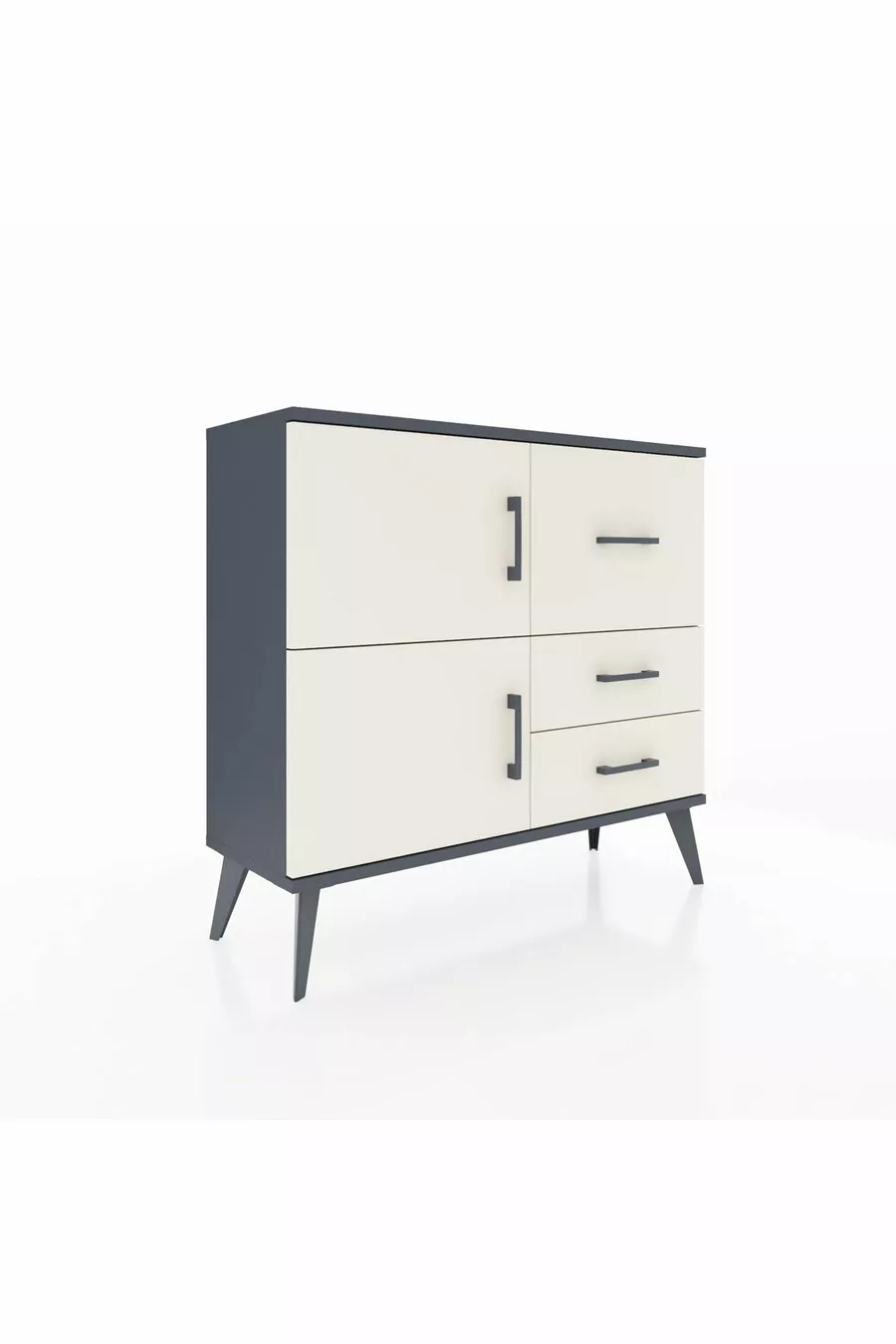 Commode Arges avec une étagère, 3 tiroirs et 2 portes, Anthracite-Pierre de lune